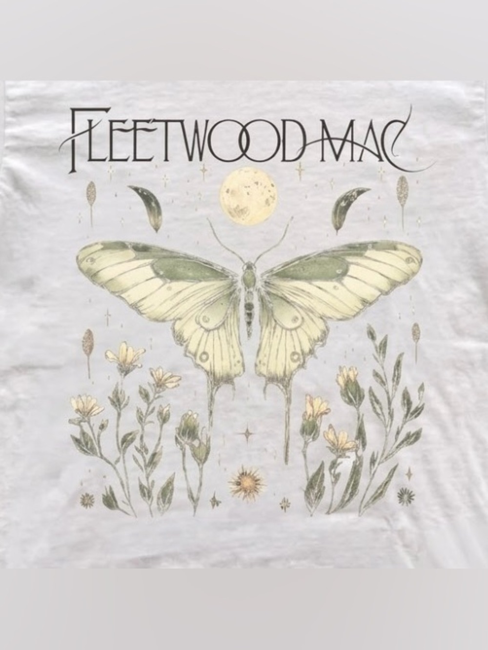 Fleetwood Mac White Graphic Tee with Pale Green Moth - Picture 2 of 5